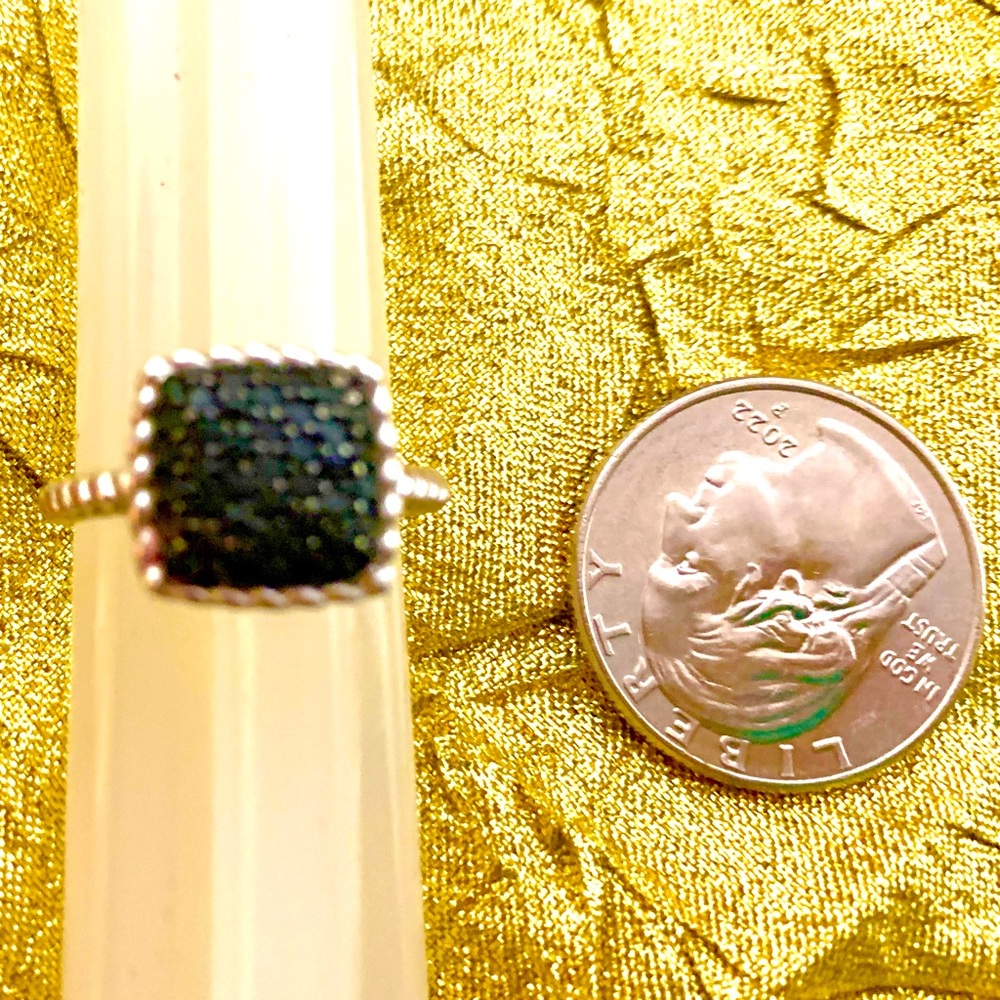 Square Black Pave Ring Sterling Silver 925 Ring Size 7